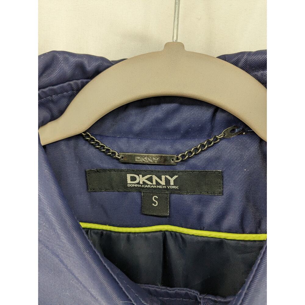 DKNY Double Breasted Trench Coat S Blue Mid Length Long Jacket Windbreaker Light - Picture 4 of 13